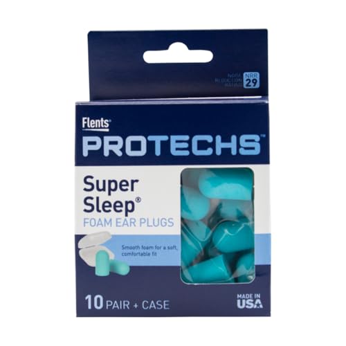 Flents Protechs Reusable Super Sleep Ear Plugs, Ideal For Loud Noise, Reduces Pressure And Background Noise, 10 Pairs With Travel Size Case, Easy Use With Comfort Fit, NRR 29, Teal, Made In The USA