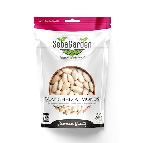 Seba Garden Blanchierte ganze Mandeln, 1000 g– gentechnikfrei, roh, nicht pasteurisiert, ungesalzen, Keto, Paleo, koscher, Bulk, reich an Proteinen, Ballaststoffen, Backmandeln, Kupfer