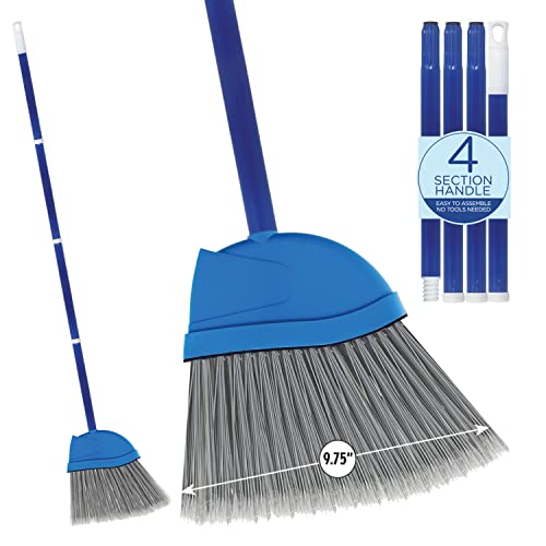Lola Products Small Angle Broom | 9.25" Wide Head | Recycled Fiber Pet Bristles | Gloss Steel 48" L Handle | Includes Swivel Hang Cap For Easy Storage, Handle & Broom Head | For Indoor Use Only #TOP29