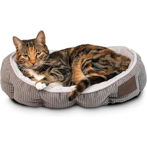 Pet Craft Supply Cat Bed for Indoor Cats – Kitten Bed – Machine Washable – Ultra Soft – Self Warming – Refillable Catnip Pouch,Grey,19x14x5 Inch (Pack of 1)