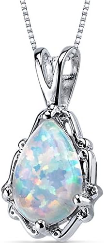 A lab-grown white opal teardrop pendant in sterling silver.