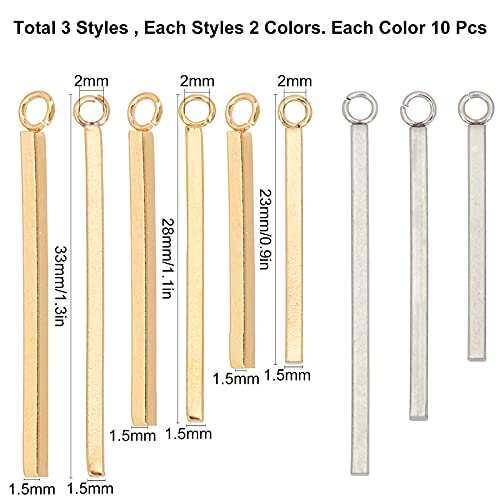 Sunnyclue 1 Box 60Pcs 3 Sizes Gold Vertical Charms Stamping Blank Bar Charms Stainless Steel Metal Bar Charm Rectangle Tags For Jewelry Making Necklace Earrings #TOP1