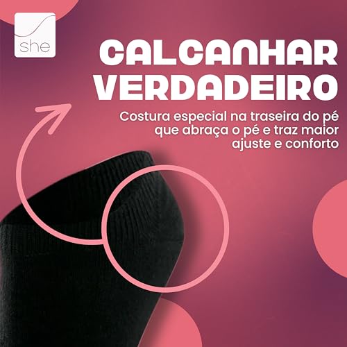 SHE BY MASH Kit 6 Pares Meia Invisível Sapatilha Discreta Academia Feminina Adulto, 2 Brancas - 2 Ci