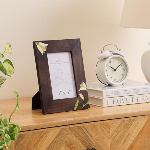 Image of Aurum Crafts MIRRA Handpainted Mango Wood Photo Frame (4x6) - Artisanal Floral Decorative Picture Frame for Home Decor, Durable Handcrafted Gift, 8.5 inch x 6.5 inch