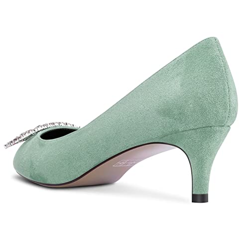 Nobleonly Women Kitten Mid Heel Pointed Toe Slip-On Pumps Rhinestone Crystal Glitter Wedding Party Dress Shoes 2.0 Inches Heels Light Green 9 M Us #TOP4