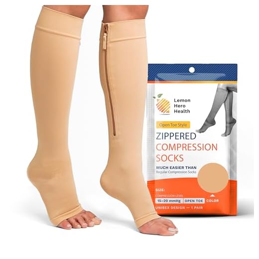 Lemon Hero Zipper Compression Socks - 15-20 mmHg Open Toe Medical Compression Stockings for Women and Men - Improves Blood Circulation, Relieves Pain & Swelling, Medium - Beige [1 Pair]