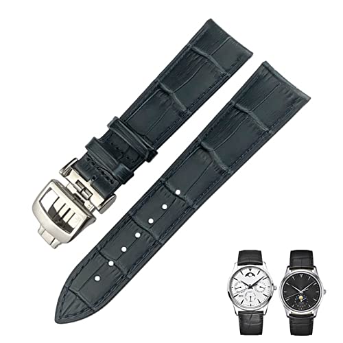 Correa de reloj de piel auténtica de 20 mm compatible con Jaeger LeCoultre MASTER en negro