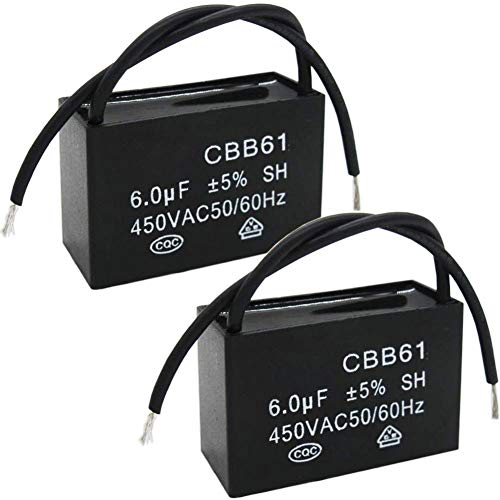 Twidec/2Pcs 450V AC 50/60Hz Run Capacitor 2-Wire Metallized Polypropylene Film Capacitors for Ceiling Fan Motor Start Run 6uf CBB61-6