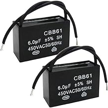 Twidec/2Pcs 450V AC 50/60Hz Run Capacitor 2-Wire Metallized Polypropylene Film Capacitors for Ceiling Fan Motor Start Run 6uf CBB61-6