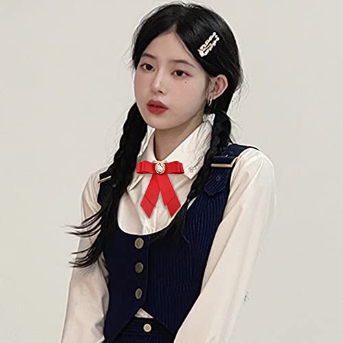 Image of Crystal Big Bowknot Ribbon Pre-tied Bow Neck Tie Brooch Lapel Pins for Women Girls Elegant Pearl Oval CZ Suit Shirt Collar Tie Corsage Accessories Clothes Jewelry Party Banquet Birthday Gifts