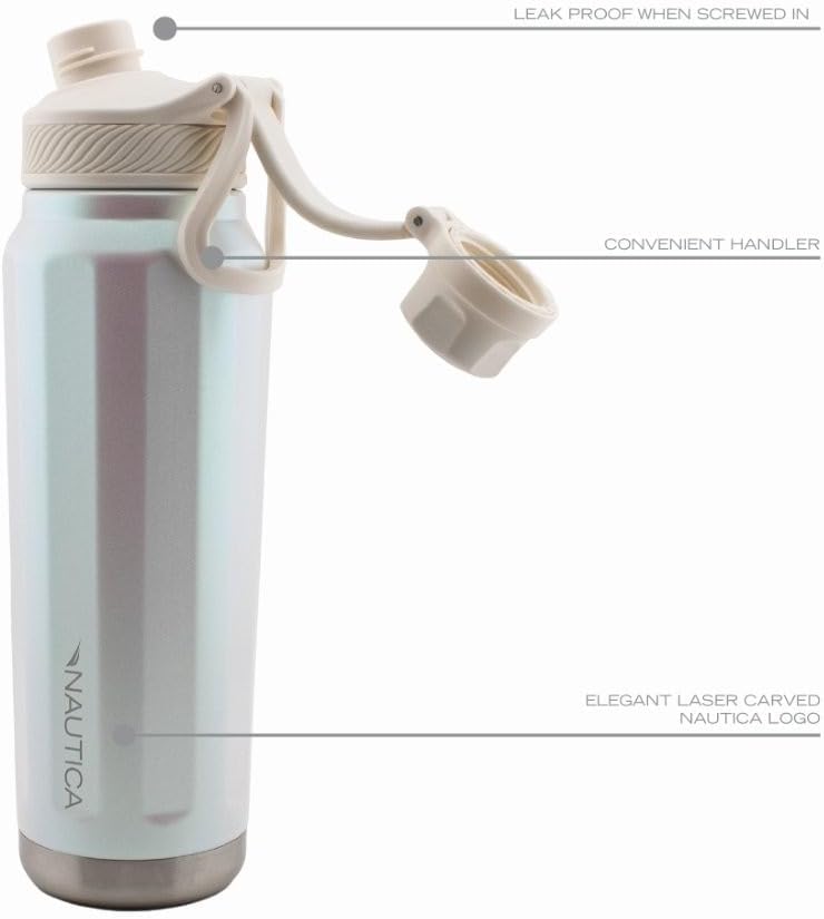 Nautica 25 oz hydration flask Double-Wall Vacuum Insulated Water Bottle Leak Proof & BPA Free (Iridescent Cream) - Image 6