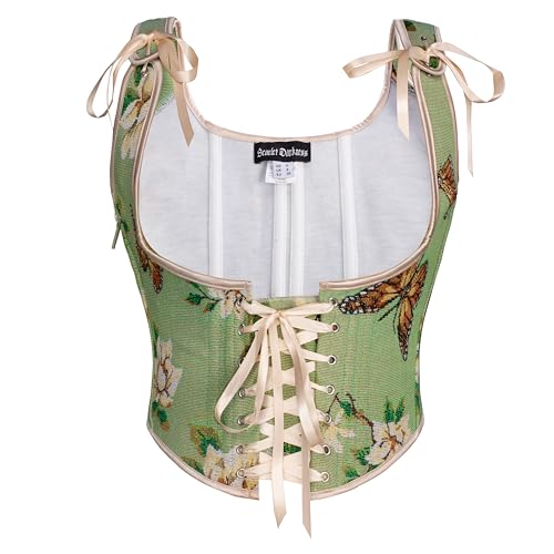 Image of Scarlet Darkness Women's Underbust Corset Top Renaissance Medieval Lace-up Boned Fairycore Pirate Corsets Green Floral Size 18