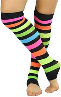 ToBeInStyle Women's Acrylic Horizontal Neon Stripes Knee Hi Leg Warmer, Rainbow, One Size
