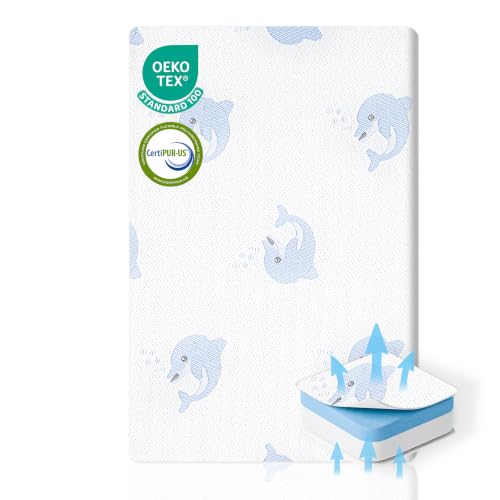 Image of Pack and Play Mattress,Breathable Dual Sided Firm & Soft Memory Foam Pack N Play Mattresses,Baby 38 inchX26 inch Mattress for Pack N Play with Removable Cover (White02)