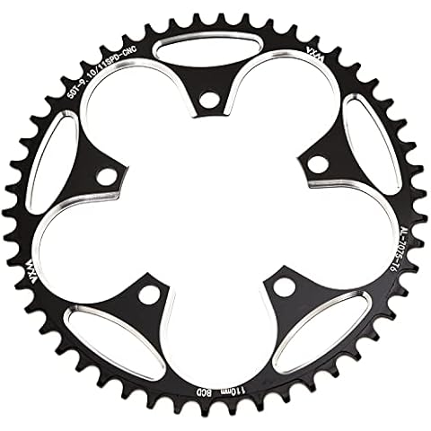 YBEKI 110 BCD Chainring 36T 38T 40T 42T 44T 46T 48T 50T 52T 54T 56T 58T Round Narrow Wide Single Chainwheel for 8 9 10 11 12 Speed Road Bike (Black, 42T) Cover