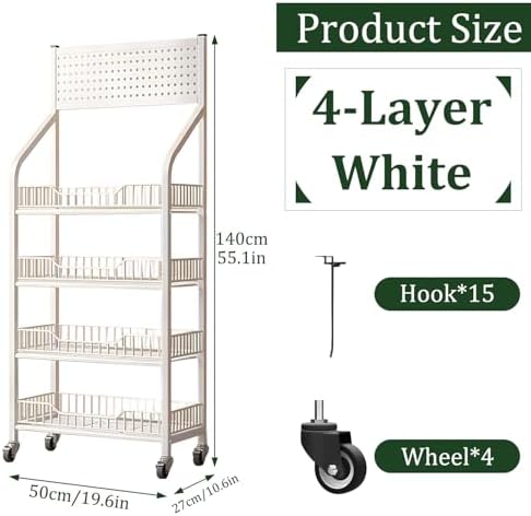 Store Display Rack Wall Mounted Storage Rack,Heavy-Duty Metal Candy Display Rack with Wheels and Hook, Retail Shelf Cart Organizer for Snack and Potato Chip, Store and Home Kitchen Use