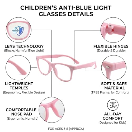 Image of Kids Blue Light Blocking Glasses Rectangle Digital Boys Girl Age for 5-12