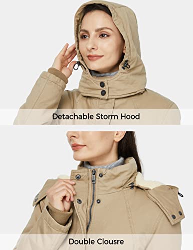 Wenven Women's Warm Sherpa Parka Casual Zip Up Cotton Anorak Jacket (Khaki-2, L) #TOP4
