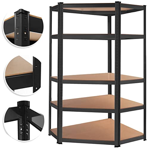 Masko® Étagère d'angle étagère de Stockage étagère pour Charges Lourdes étagère de Cave 180x75 x40 cm jusqu'à 875 kg étagère en métal étagère enfichable Noir