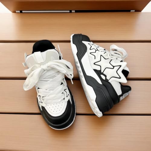 Women Chunky Sneakers, Star Decor Dad Shoes, Unisex Couples Girls Oversize Thick Sole School Casual Wear Lace-Up Mesh Upper2