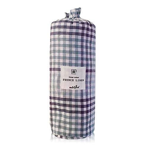 Merryfeel Linen Duvet Cover Set King,100% French Linen Flax Luxurious Bedding Set,3 Pieces (1 Duvet Cover with 2 Pillowshams) - Blue -Yarn Dyed Check