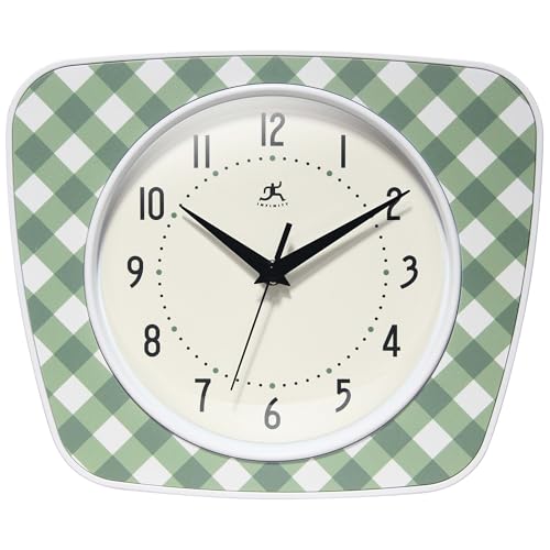 Infinity Instruments LTD. Plaid Trapezium Wall Clock, Green, 9.25 x 10.875