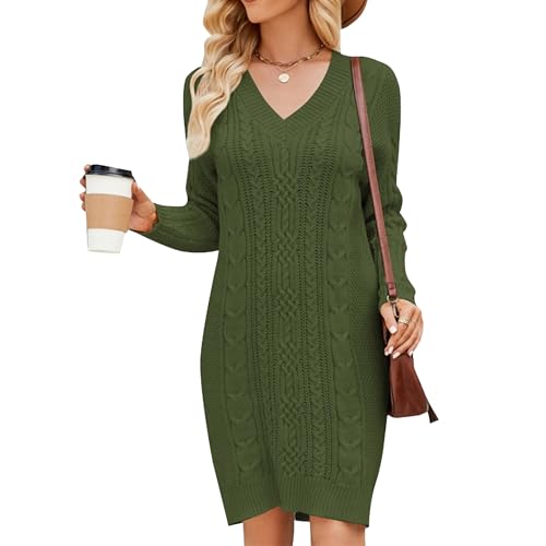 Robe pull élégante col en V tricot gaufré affine la silhouette