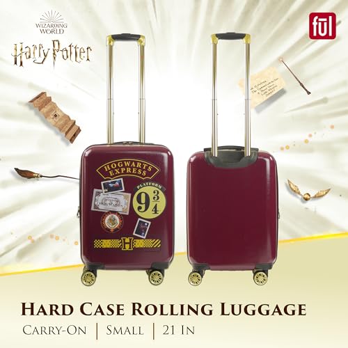 FUL Harry Potter Rolling Luggage, Hogwarts Express Hardshell Suitcase with Spinner Wheels, Burgundy, 21 Inch2
