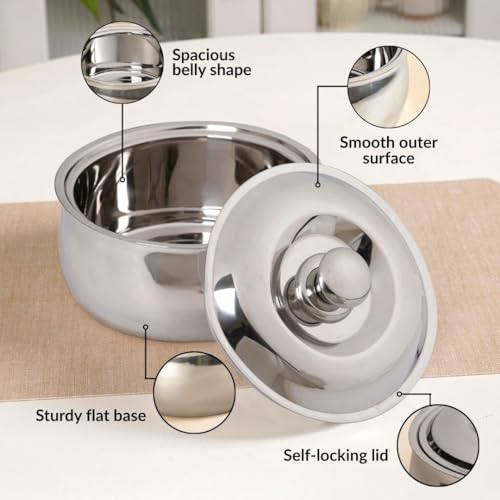 Image of Nestasia Stainless Steel Insulated Casserole with Lid (3000 ml) - 100% Food Safe Steel Roti Hot Case with Self Locking Lid - Insulated Thermal Serveware | Rust Resistant & BPA - Free