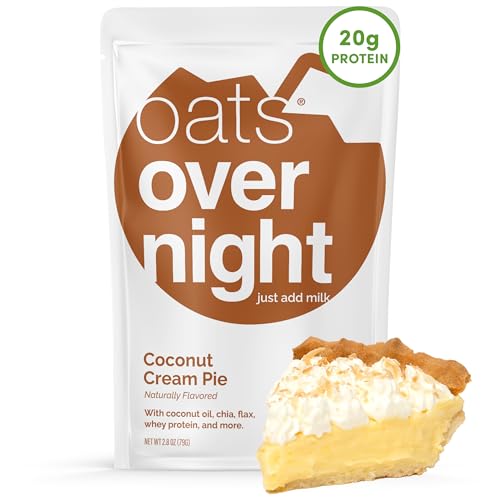 Image of Oats Overnight Coconut Cream Pie - Overnight Oats with 20g Whey Protein, High Fiber Breakfast Protein Shake - Gluten Free Oatmeal, Non GMO High Protein Oatmeal (2.8 oz per Meal) (8 Pack)