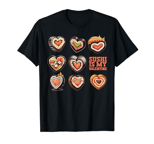 Sushi is My Valentine Sushi Fusion rétro en forme de cœur T-Shirt