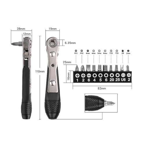 Image of AASONS 11pc 36-Tooth 1 /4 inch Mini Ratchet Wrench & Screwdriver Combination Bit Set 90 Degree High Torque Magnetic Offset Reversible Drive Handle For Bike Bicycle Multi-Function Mechanic Repair Tool