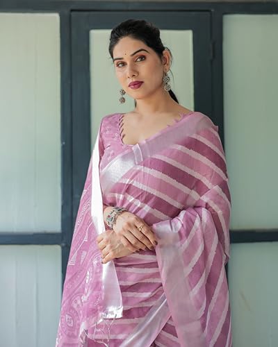 Image of Kaugalian store Linen Cotton Floral Printed Saree for Women with Unstitched Blouse Piece | 5.5 M Saree & 0.8 M Blouse