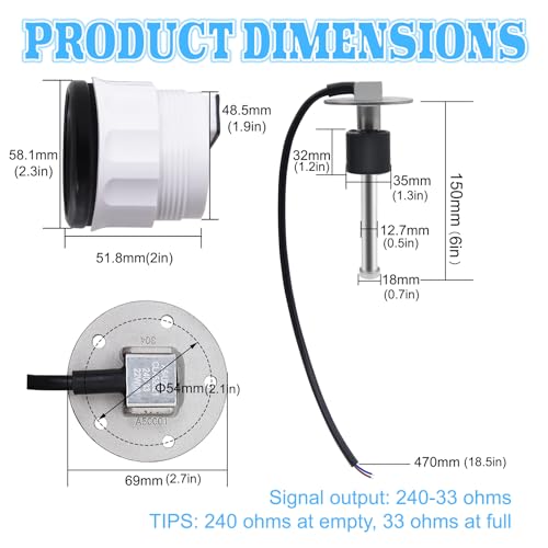Geloo Fuel Sending Unit with Fuel Gauge Kits 6" (150mm) Boat 316 Stainless Steel Fuel Level Sensor Fuel Water Tank Sender Gas Tank Sending Unit Boat Gauge for Boat Truck RV 240-33ohms