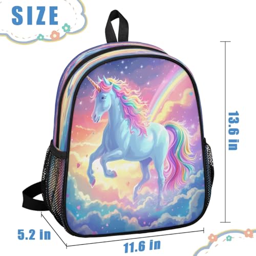 Cute Small Backpack Animal Unicorn Rainbow Bookbag with Name Tag, 13.6 Inch Backpack Large Capacity Casual Book Bags Daypack with Chest Strap3