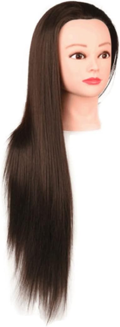 Styling Head, 24.80inch Hair Simulation Synthetic Fiber Mannequin Head with Hair, Training for Makeup Hairdressing Jewelry Display, Dark Brown