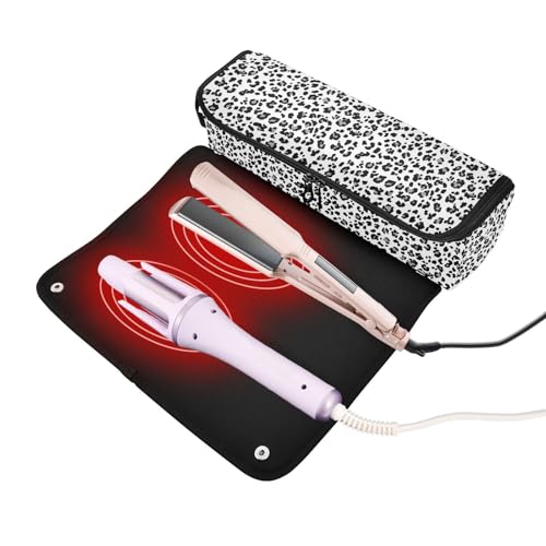 Bolso de viaje para herramientas de cabello con estampado de mármol y leopardo, alfombrilla resistente al calor para planchas, rizadores y accesorios de cuidado capilar miniatura 2