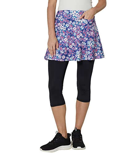 Tennis Skirt With Leggings for Women - Skirted Capris With Pockets and Pants - Sports Leggings With Floral Pattern - Size S
