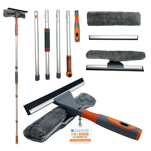 Window Cleaning Kit, Professional Window Cleaning Equipment, 158cm Extendable Window Cleaning Pole and Squeegee Cleaner with Bendable Head and Aluminium Pole for High Windows (Complete Kit)