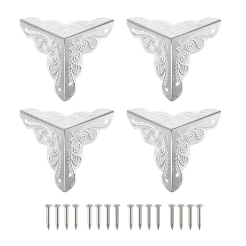 Image of uxcell 12 Pcs Box Edge Guard, 35mm Decorative Box Corner Cover, Corner Protector, Vintage Stair Dust Corners with Screws, Silver