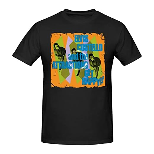 Mens Elvis Costello T Shirt Short Sleeve Full Season Shirt Funny for Outdoor Sports Black X-Large