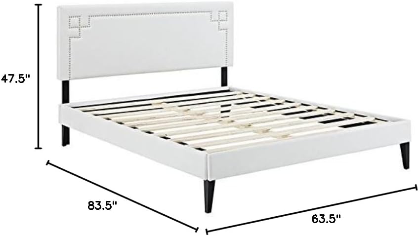 Modway Josie Vinyl Platform Bed with Squared Tapered Legs, Queen, White