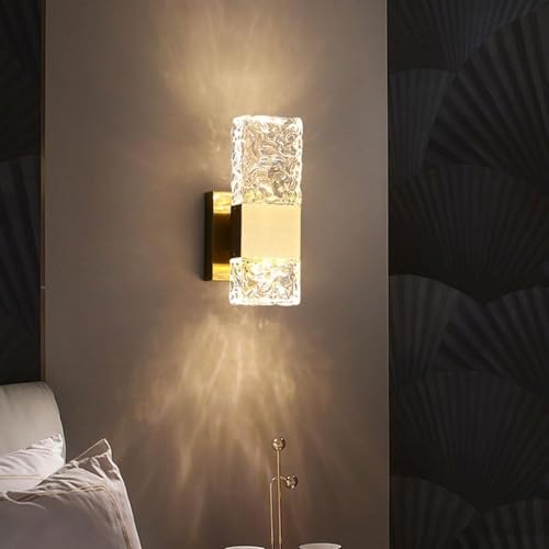 Iluminación de pared para dormitorio elegante con cristal transparente y oro mate 4