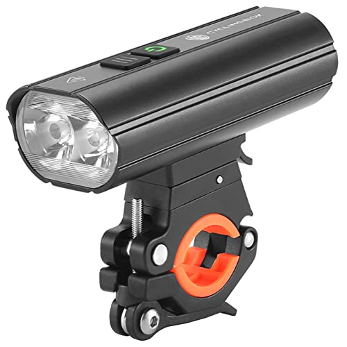 Farol de bicicleta da Hyranect capa de liga de alumínio, recarregável por USB, 1800 lúmens, super br