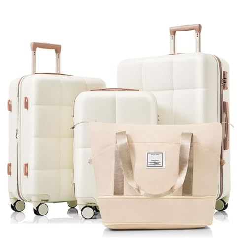 Luggage Sets 4 Piece, Expandable Suitcase with USB Port, Spinner Wheels - 20/24/28 inch Hard Shell Luggage with Travel Bag & Cup Holder, Beige
