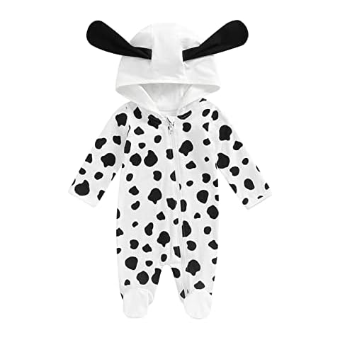 Dalmatian Costume for Baby Boys Girl Halloween Costume Infant Baby Romper Long Sleeve Hooded Zipper Jumpsuit (Standard , Black White , 3-6 Months ) Cover