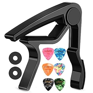 ♫【HIGH PERFORMANCE】- Tight on strings and no more fret buzz with high performance capo. ♫【SOFT SILICONE PAD】- Soft rubber pads for firm string tension and great protection,no damage to your guitar, it can be quickly and easily released and reposition...