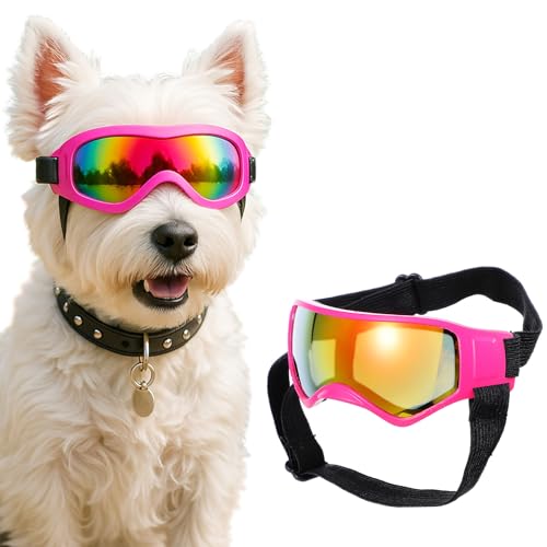 Wanmu hundebrille für kleine Rassen, UV-Schutz Hunde Sonnenbrille mit Verstellbaren Riemen, Winddicht Stylisch Haustier-Augenschutz für Autofahren, Outdoor-Aktivitäten Augenschutz(Rosa)