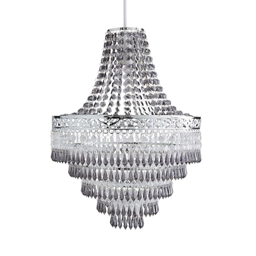 Image of Blenheim Large Acrylic Chandelier Easy Fit Ceiling Light Shade (Grey Beads)