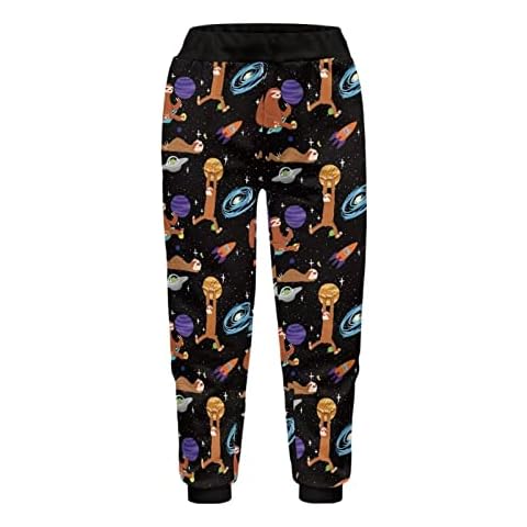 Aoopistc Space Sloth Sweatpants for 4-15T Boys Girls Solar System Planet Spaceship Print Joggers Regular Fit Training Pants Casual Trousers with Pockets Graphic Pattern Active Pants Cover